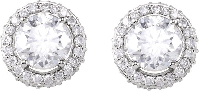 14K Gold Natural Diamond Round 4-Prong Halo-Style Earrings – 4.5-6.3mm Stones - view 6