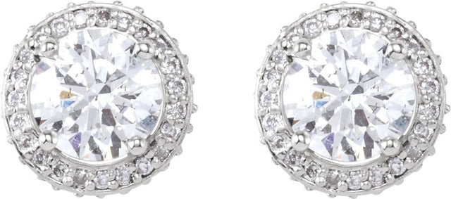 14K Gold Natural Diamond Round 4-Prong Halo-Style Earrings – 4.5-6.3mm Stones - view 6