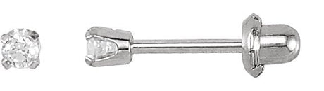 14K Gold Round White Cubic Zirconia Piercing Piercing Stud Earrings - White Gold