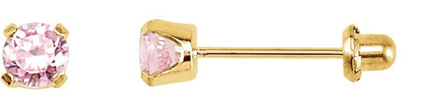 14K Gold Round Pink Cubic Zirconia Piercing Piercing Stud Earrings