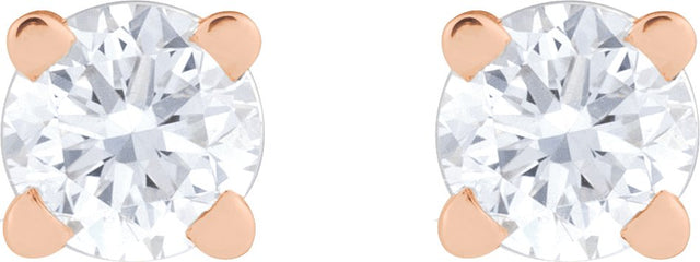 14K Gold Natural Diamond Round 4-Prong Lightweight Stud Earrings - Rose Gold - view 6
