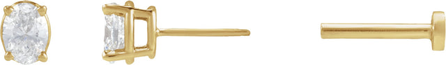 14K Gold Natural Diamond Oval 4-Prong Lightweight Stud Earrings - Yellow Gold - view 9