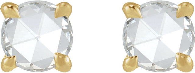 14K Gold Natural Diamond Round Rose-Cut 4-Prong Claw Stud Earrings - Yellow Gold - view 8