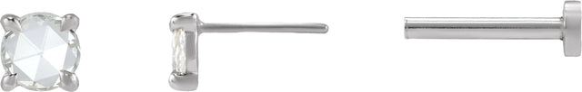 14K Gold Natural Diamond Round Rose-Cut 4-Prong Claw Stud Earrings - White Gold - view 9