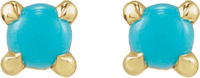 14K Gold Natural Turquoise Round Rose-Cut 4-Prong Claw Stud Earrings - Yellow Gold - view 8