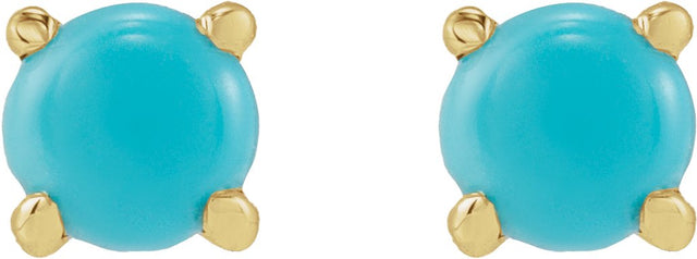 14K Gold Natural Turquoise Round Rose-Cut 4-Prong Claw Stud Earrings - Yellow Gold - view 8