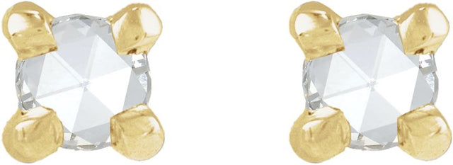 14K Gold Natural Diamond Round Rose-Cut 4-Prong Claw Stud Earrings - Yellow Gold - view 8