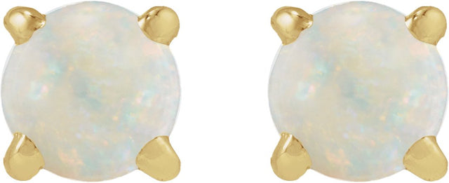 14K Gold Natural White Opal Round Rose-Cut 4-Prong Claw Stud Earrings - Yellow Gold - view 8