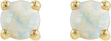14K Gold Natural White Opal Round Rose-Cut 4-Prong Claw Stud Earrings - Yellow Gold - view 8