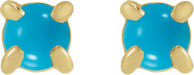14K Gold Natural Turquoise Round Rose-Cut 4-Prong Claw Stud Earrings - Yellow Gold - view 8