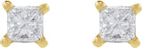 14K Gold Natural Diamond Square 4-Prong Lightweight Stud Earrings - Yellow Gold - view 3