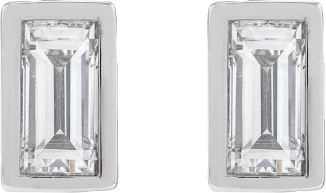 14K Gold Lab-Grown Diamond Straight Baguette Bezel-Set Stud Earrings – 3x1.5mm - White Gold - view 8
