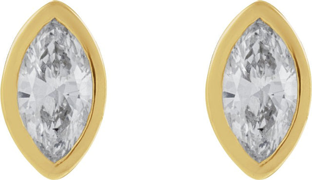 14K Gold Natural Diamond Marquise Bezel-Set Stud Earrings – 3.5x1.75mm - Yellow Gold - view 5