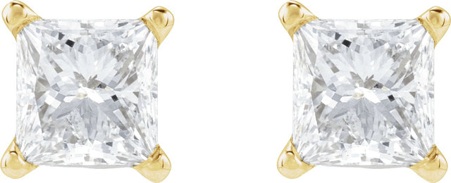 14K Gold Natural Diamond Square 4-Prong Lightweight Stud Earrings - Yellow Gold - view 5