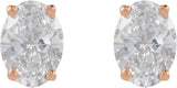 14K Gold Natural Diamond Oval 4-Prong Lightweight Stud Earrings - Rose Gold - view 8