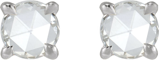 14K Gold Natural Diamond Round Rose-Cut 4-Prong Claw Stud Earrings - White Gold - view 8
