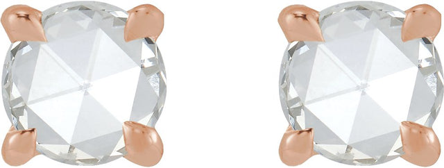 14K Gold Natural Diamond Round Rose-Cut 4-Prong Claw Stud Earrings - Rose Gold - view 8