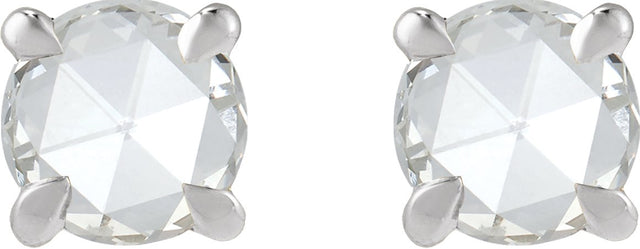 14K Gold Natural Diamond Round Rose-Cut 4-Prong Claw Stud Earrings - White Gold - view 8