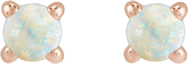 14K Gold Natural White Opal Round Rose-Cut 4-Prong Claw Stud Earrings - Rose Gold - view 8