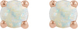 14K Gold Natural White Opal Round Rose-Cut 4-Prong Claw Stud Earrings - Rose Gold - view 8