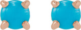 14K Gold Natural Turquoise Round Rose-Cut 4-Prong Claw Stud Earrings - Rose Gold - view 8