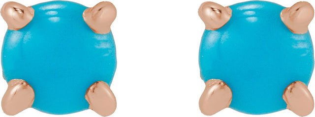 14K Gold Natural Turquoise Round Rose-Cut 4-Prong Claw Stud Earrings - Rose Gold - view 8
