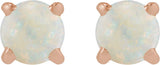 14K Gold Natural White Opal Round Rose-Cut 4-Prong Claw Stud Earrings - Rose Gold - view 8