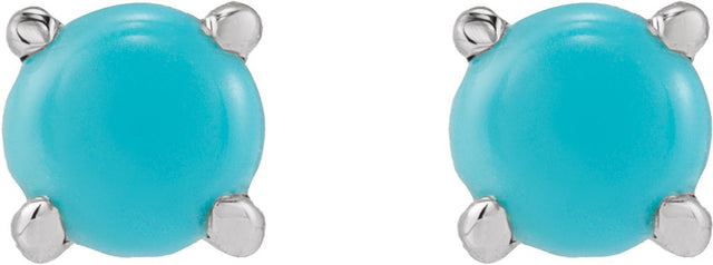 14K Gold Natural Turquoise Round Rose-Cut 4-Prong Claw Stud Earrings - White Gold - view 8