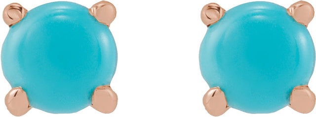14K Gold Natural Turquoise Round Rose-Cut 4-Prong Claw Stud Earrings - Rose Gold - view 8