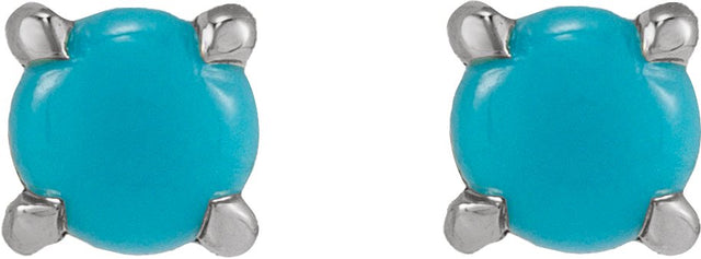 14K Gold Natural Turquoise Round Rose-Cut 4-Prong Claw Stud Earrings - White Gold - view 8