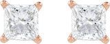14K Gold Natural Diamond Square 4-Prong Lightweight Stud Earrings - Rose Gold - view 5