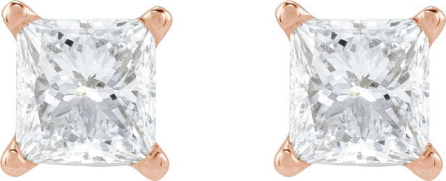14K Gold Natural Diamond Square 4-Prong Lightweight Stud Earrings - Rose Gold - view 5