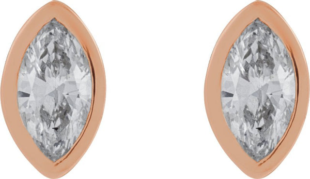 14K Gold Natural Diamond Marquise Bezel-Set Stud Earrings – 3.5x1.75mm - Rose Gold - view 5