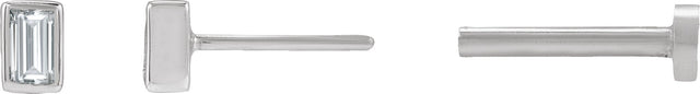 14K Gold Natural Diamond Straight Baguette Bezel-Set Stud Earrings – 2.5x1.5mm - White Gold - view 9