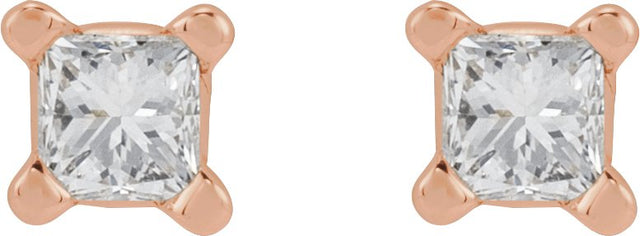 14K Gold Natural Diamond Square 4-Prong Lightweight Stud Earrings - Rose Gold - view 5