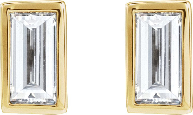 14K Gold Natural Diamond Straight Baguette Bezel-Set Stud Earrings – 2.5x1.5mm - Yellow Gold - view 8
