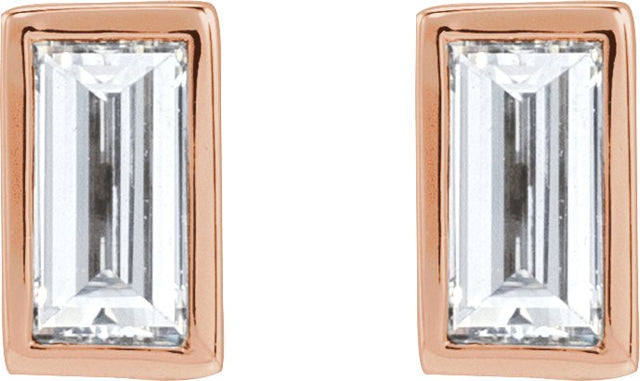 14K Gold Natural Diamond Straight Baguette Bezel-Set Stud Earrings – 2.5x1.5mm - Rose Gold - view 8