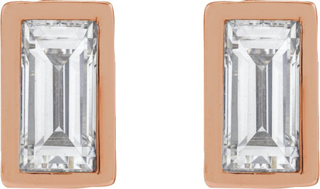 14K Gold Natural Diamond Straight Baguette Bezel-Set Stud Earrings – 2.5x1.5mm - Rose Gold - view 8