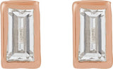 14K Gold Natural Diamond Straight Baguette Bezel-Set Stud Earrings – 2.5x1.5mm - Rose Gold - view 8