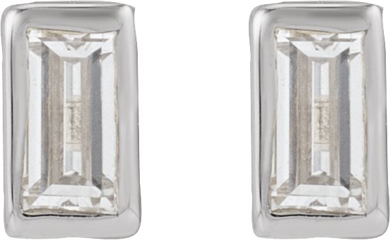 14K Gold Lab-Grown Diamond Straight Baguette Bezel-Set Stud Earrings – 3x1.5mm - White Gold - view 8
