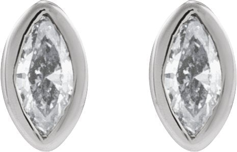 14K Gold Natural Diamond Marquise Bezel-Set Stud Earrings – 3.5x1.75mm - White Gold - view 5