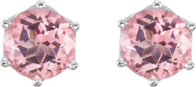 14K Gold Natural Pink Morganite Round 6-Prong Crown Stud Earrings - White Gold - view 5