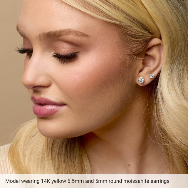 18K Gold Lab-Grown Moissanite Round 3-Prong Stud Earrings - White Gold - view 3