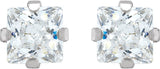 14K Gold Square White Cubic Zirconia Round 4-Prong Piercing Piercing Stud Earrings - White Gold - view 2