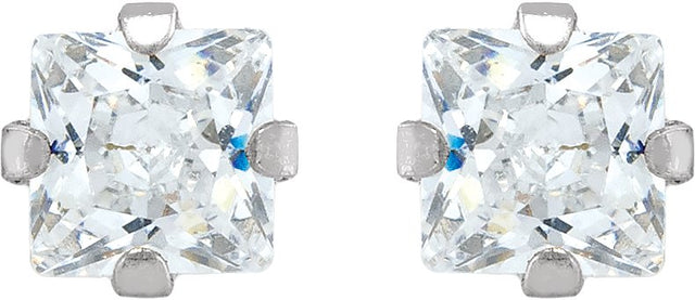 14K Gold Square White Cubic Zirconia Round 4-Prong Piercing Piercing Stud Earrings - White Gold - view 2