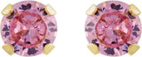 14K Gold Round Pink Cubic Zirconia Piercing Piercing Stud Earrings - view 2