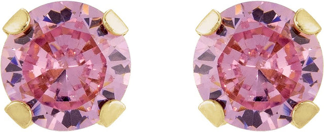 14K Gold Round Pink Cubic Zirconia Piercing Piercing Stud Earrings - view 2