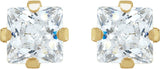 14K Gold Square White Cubic Zirconia Round 4-Prong Piercing Piercing Stud Earrings - Yellow Gold - view 2
