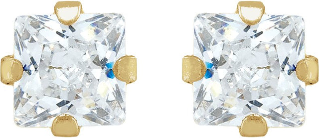 14K Gold Square White Cubic Zirconia Round 4-Prong Piercing Piercing Stud Earrings - Yellow Gold - view 2