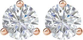 14K Gold Natural Diamond Round 3-Prong Cocktail-Style Stud Earrings – 3-6.3mm Stones - Rose Gold - view 6